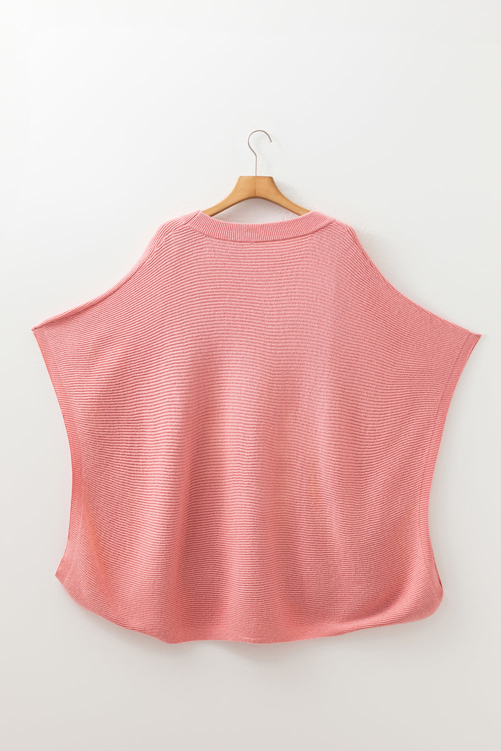 Light Pink Ribbed Knit Half Sleeve Plus Size Poncho Style Sweater