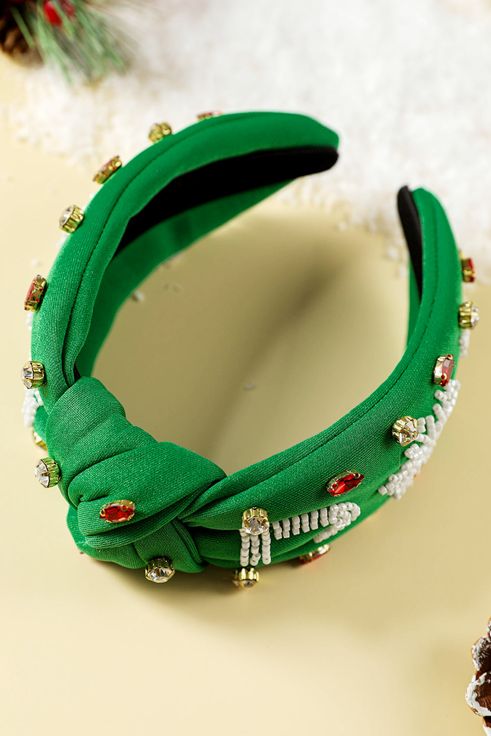Bandeau large en perles de riz et strass de Noël