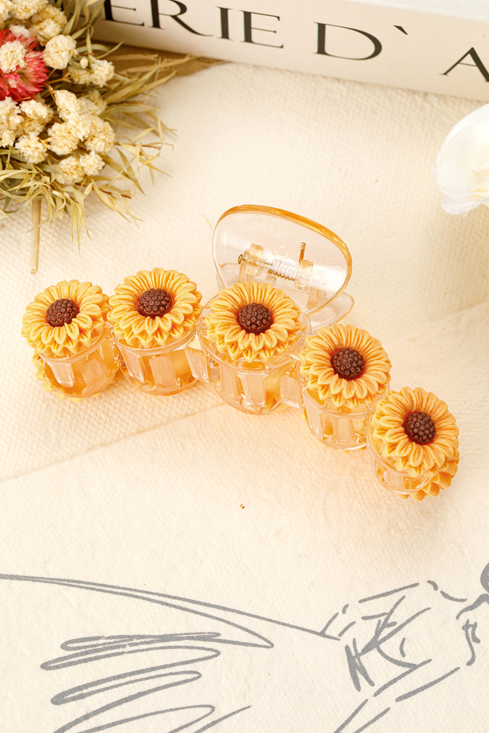 Pince à griffes en résine plastique décorative tournesol