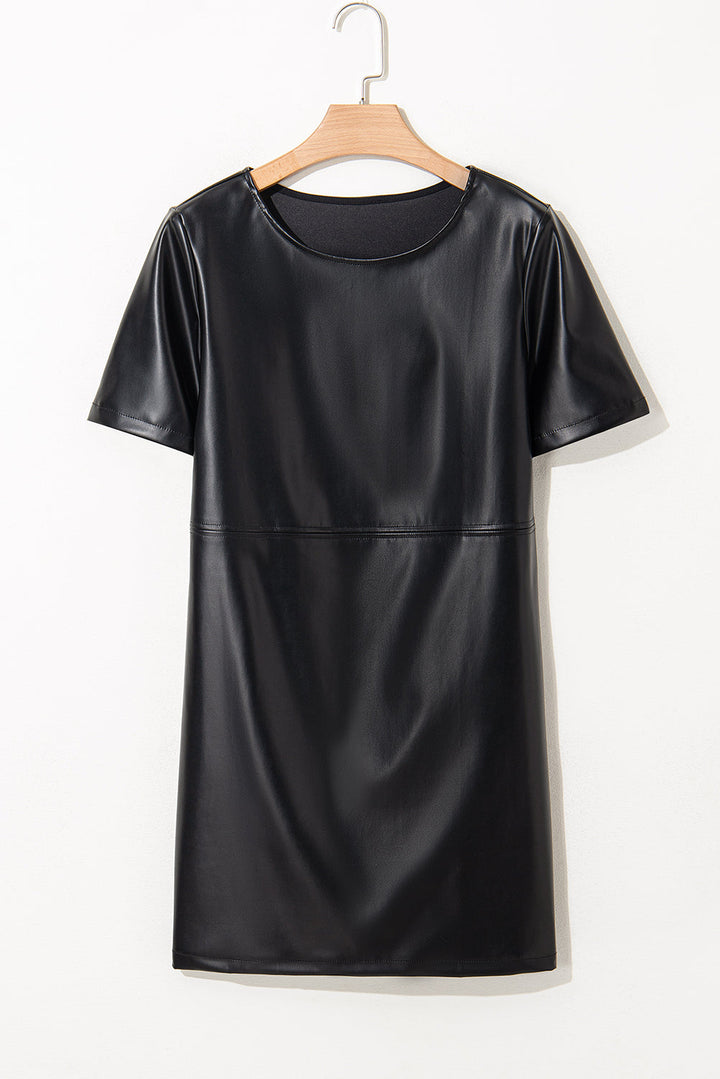 Faux Leather Loose T-shirt Dress