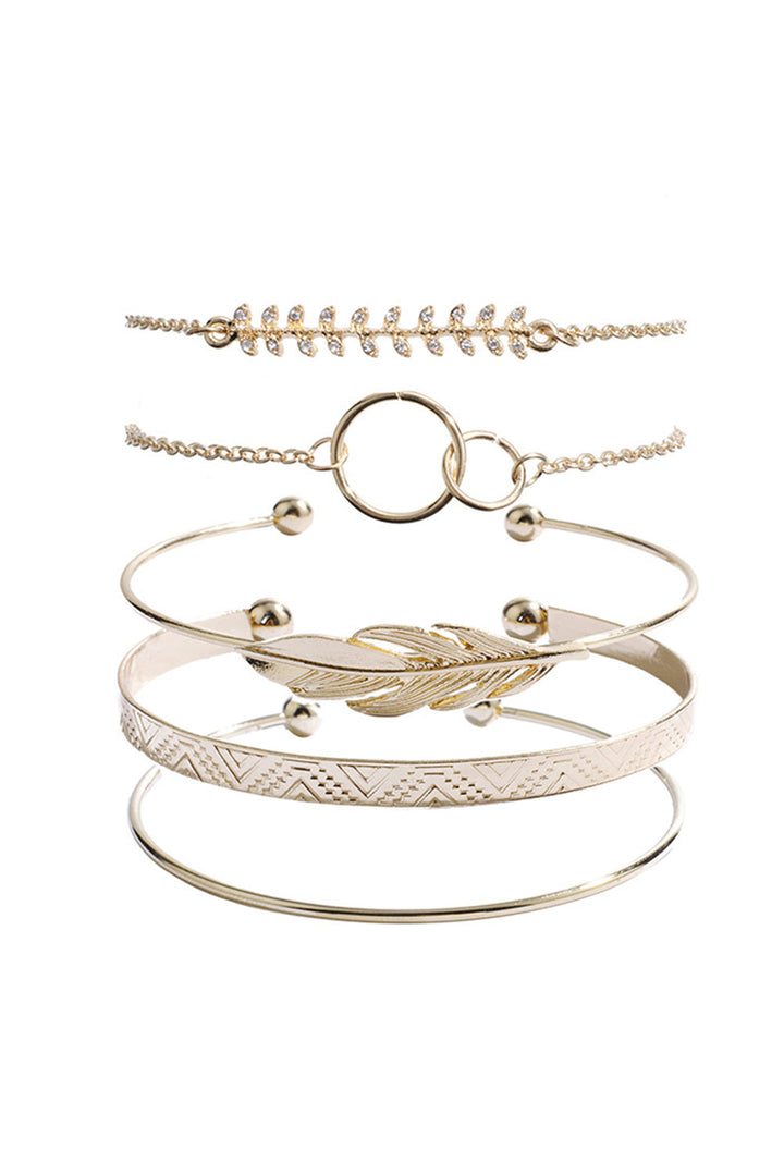 Leaves Retro Pattern Adjustable Plated 5Pcs Bracelet Set