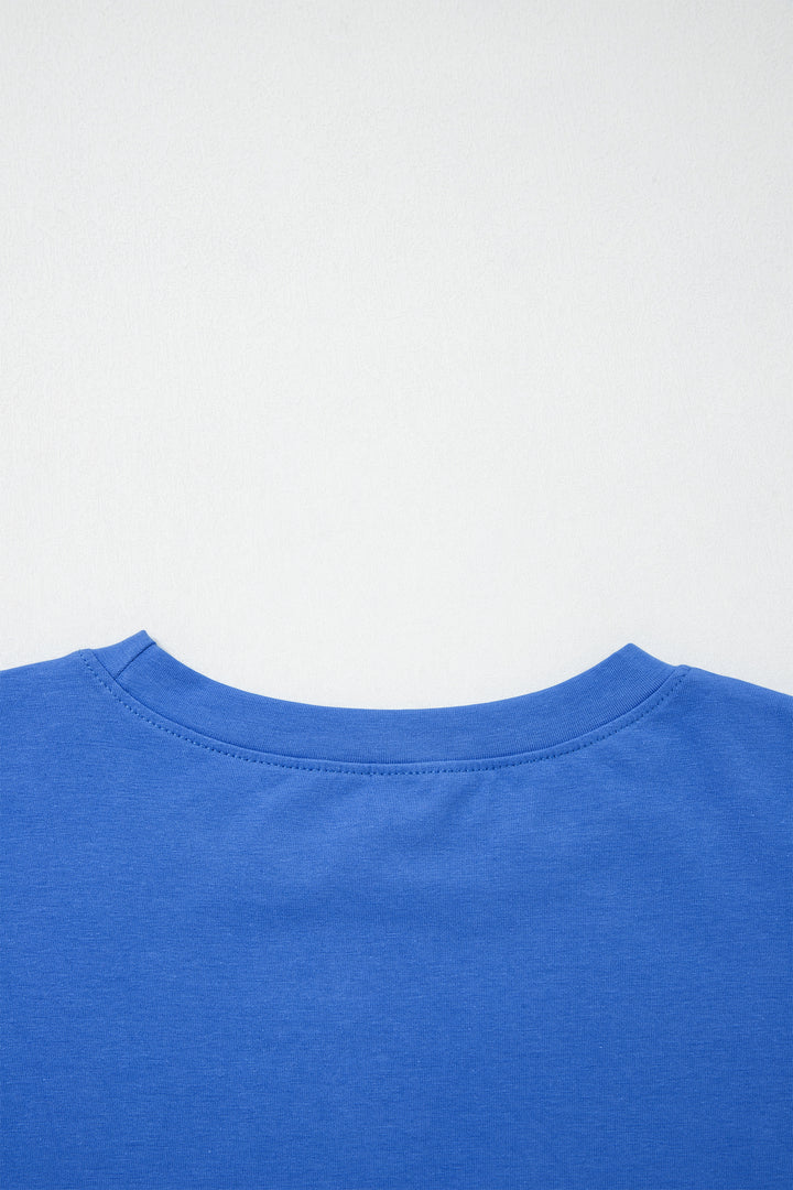 Dark Blue Varsity Striped Short Sleeve Crew Neck T Shirt