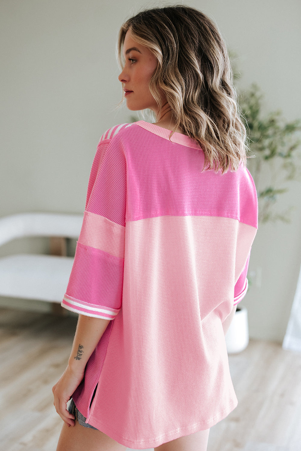 Color Block Patchwork Loose Half Sleeve T Shirt