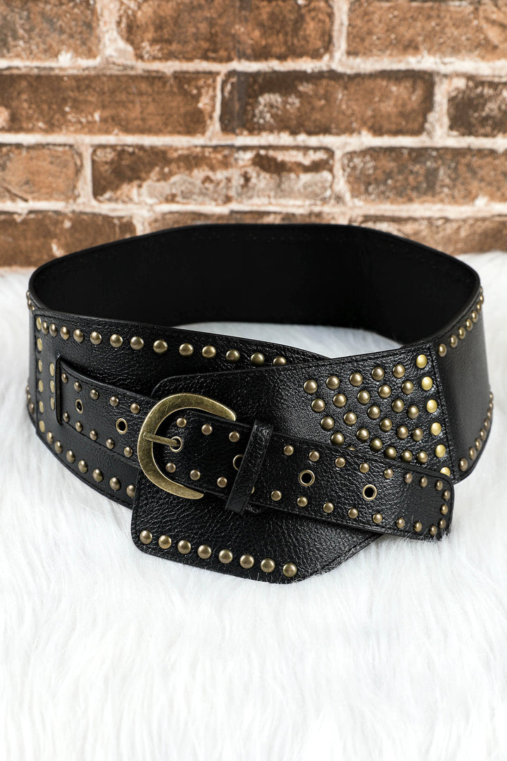 Ceinture large en cuir PU clouté à rivets rétro