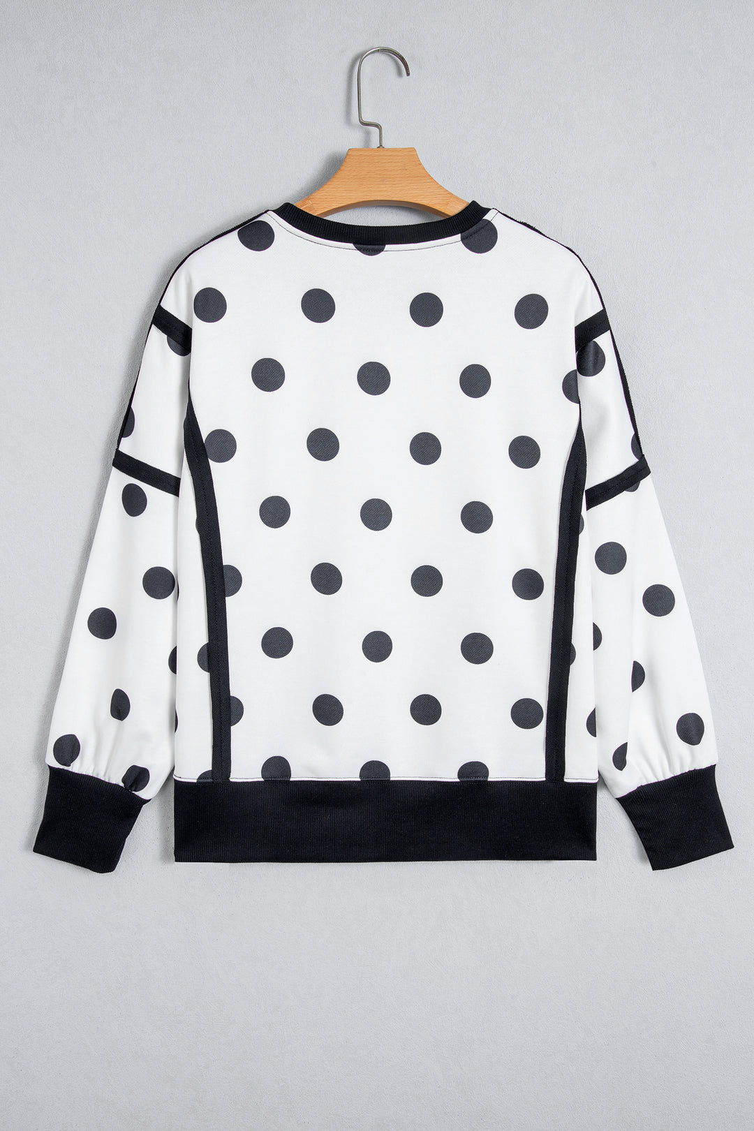 White Polka Dot Contrast Patchwork Round Neck Baggy Sweatshirt