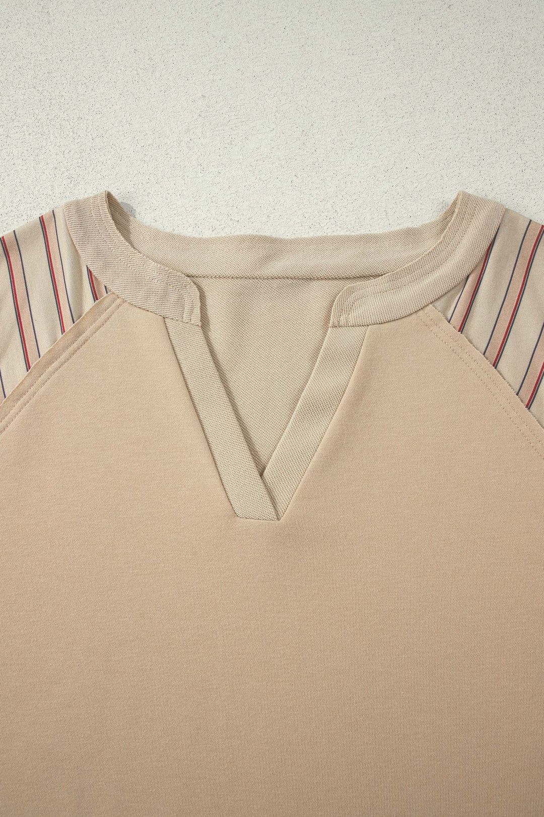 Parchment Striped Notched Neck Raw Edge Plus Size Jumper