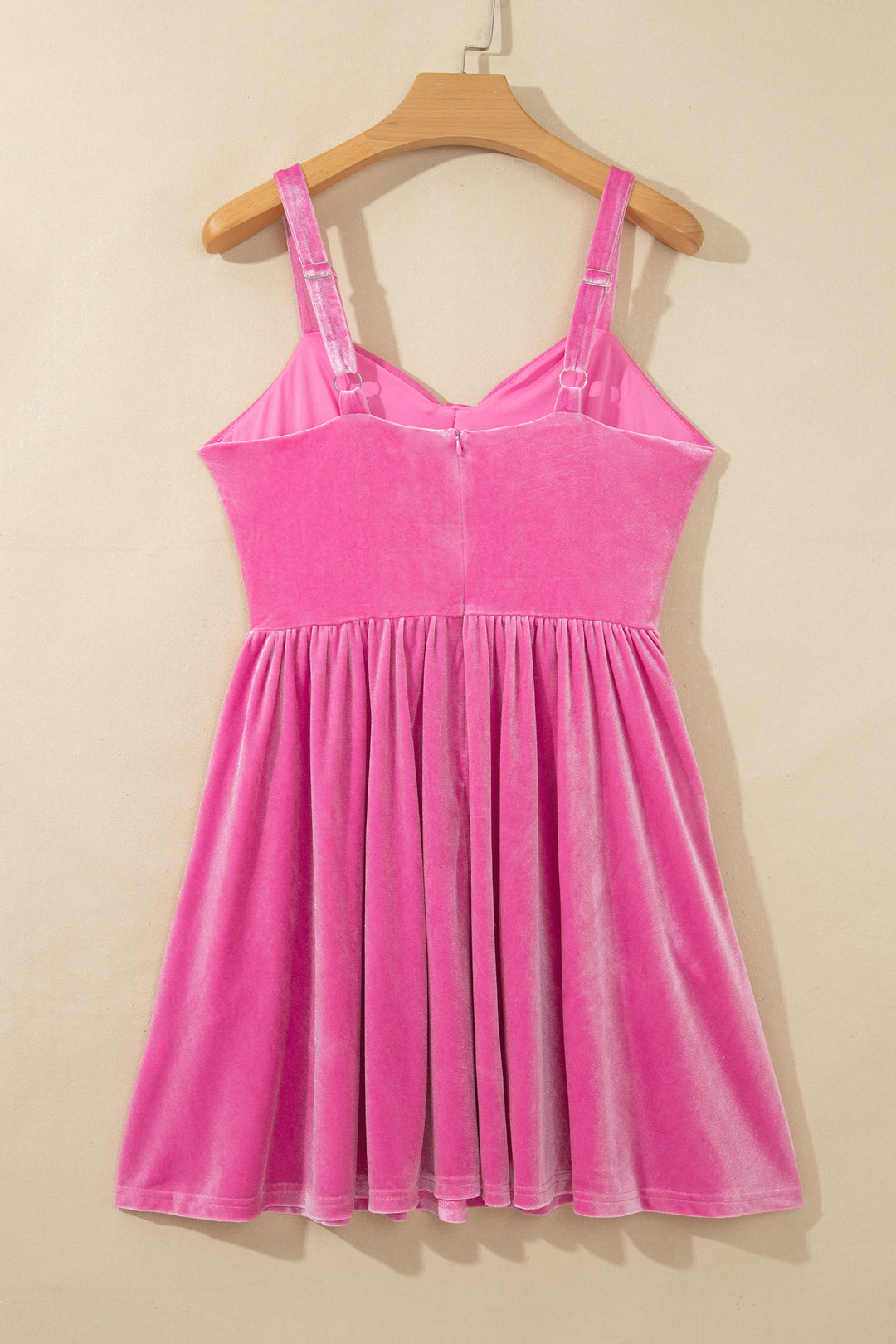 Sachet Pink Sweet Bow Neck Adjustable Strap Velvet Short Dress