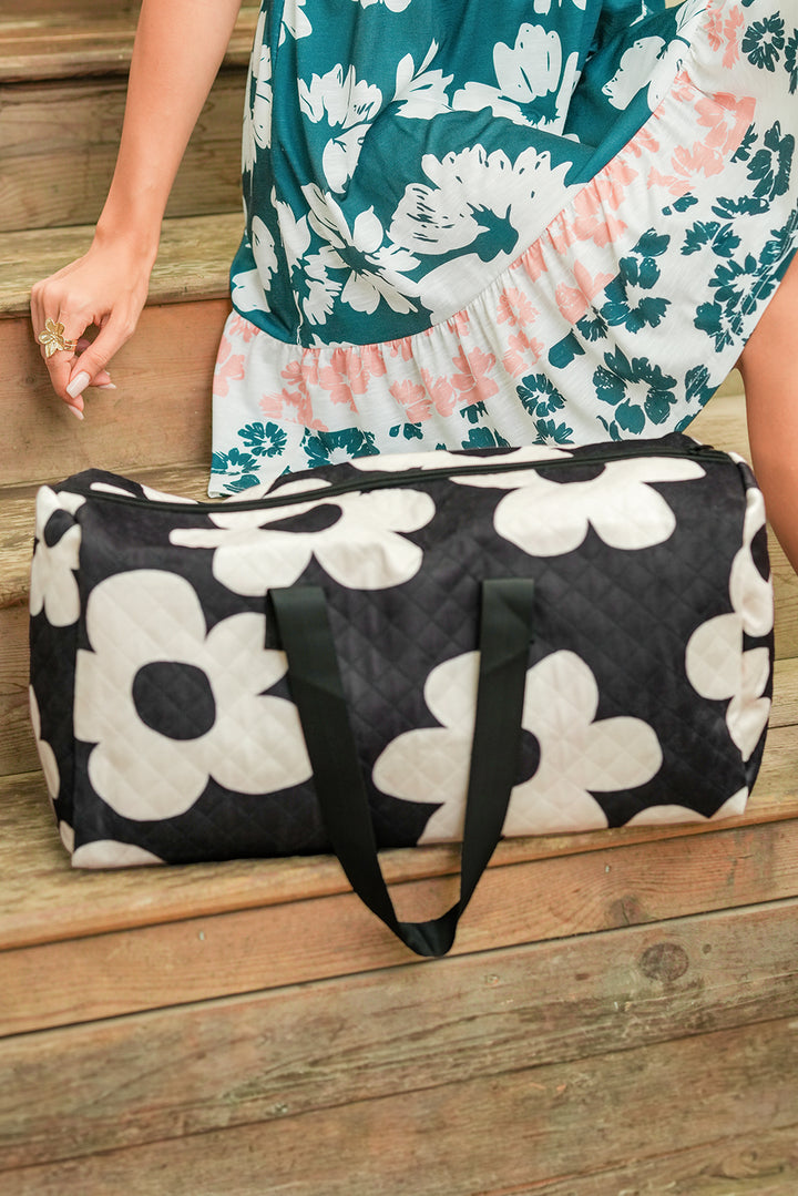 Flower Print Quilted Large Duffel Bag