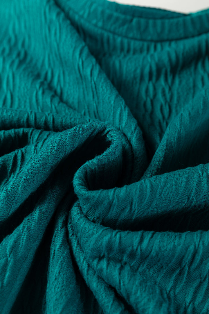 Sea Green Textured Round Neck Sweatshirt &amp; Loose Drawstring High Waist Pant Set