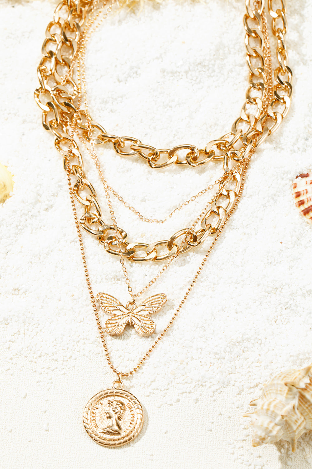 Plated Alloy Multilayer Butterfly Charm Necklace