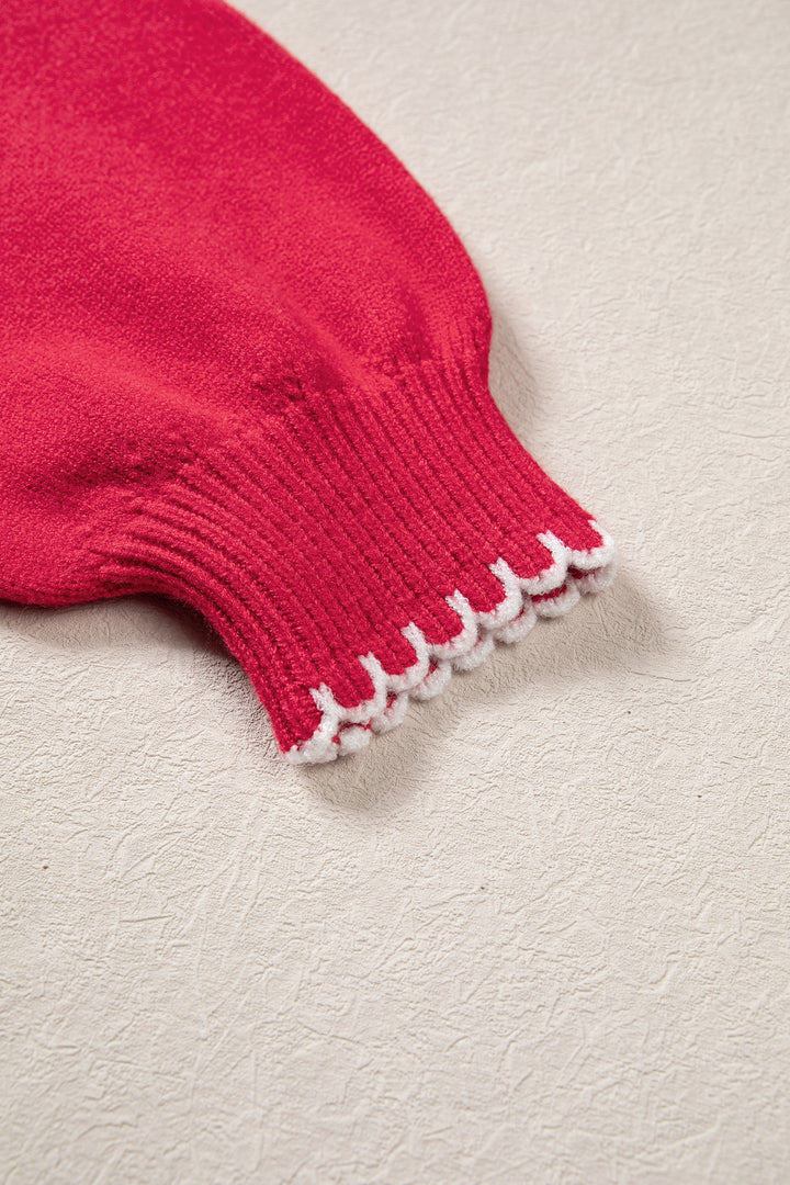 Racing Red Stitched Detail Christmas Tree Holiday Casual Sweater