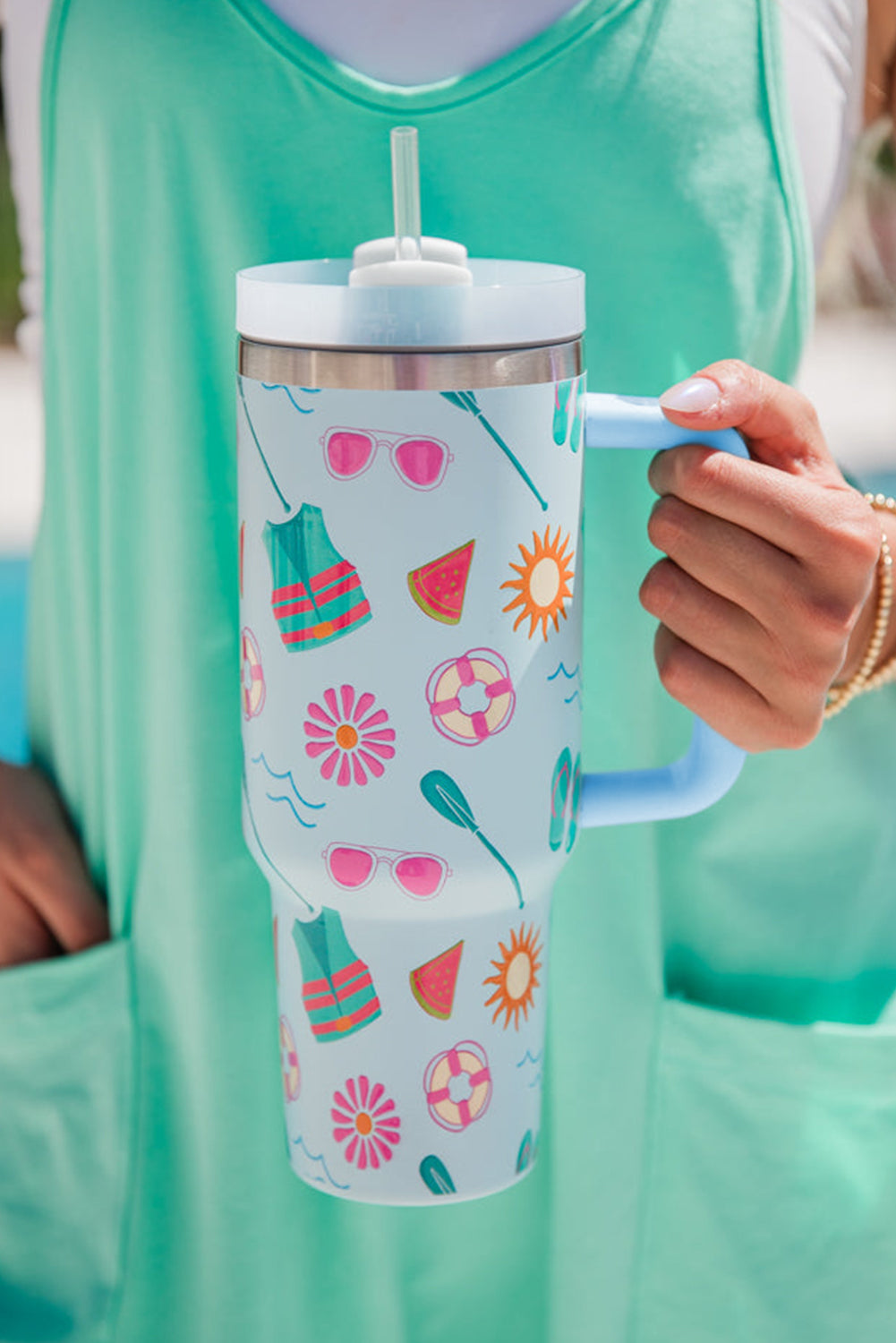 Beach Day Fun Pattern Cup with Handle 40oz