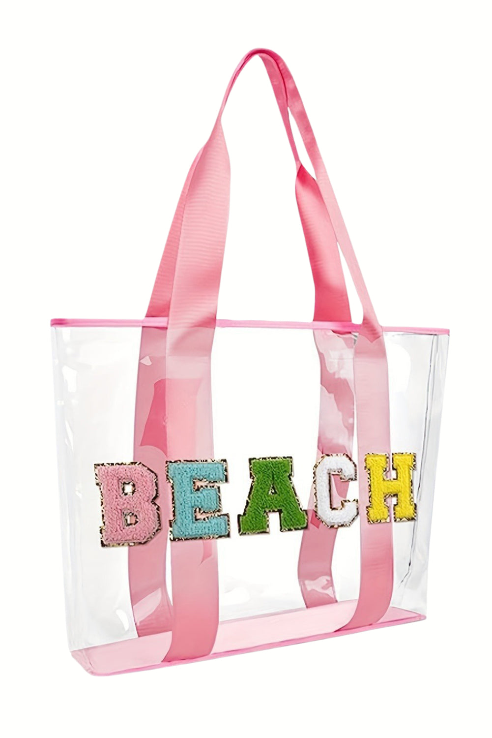 BEACH Chenille Patched Large Clear PVC Shoulder Bag