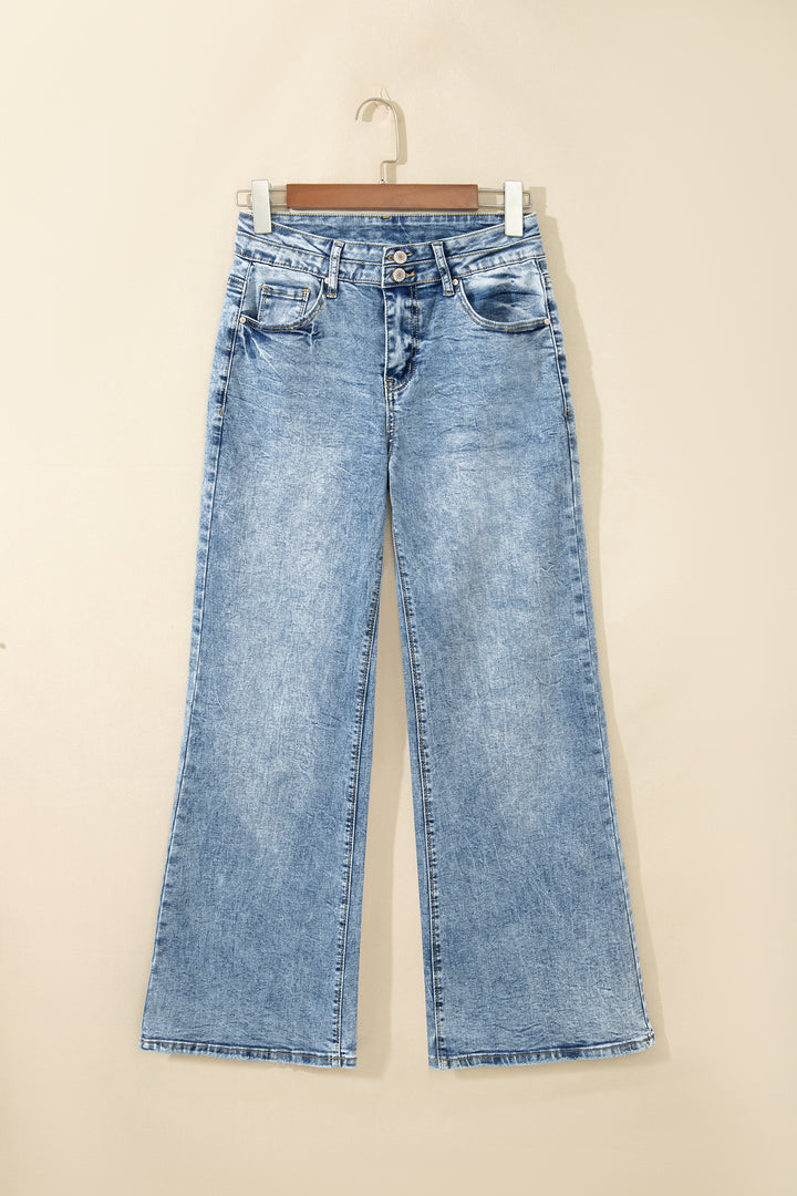 Fashion Beau Blue Acid Wash Pocket Detail Flare Jeans