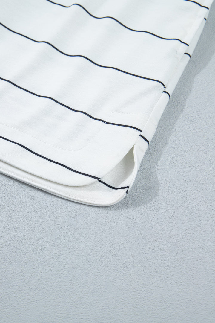 White Stripe Half Sleeve Tee Drawstring Shorts 2pcs Set