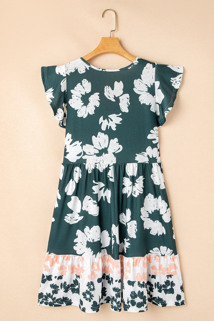 Floral Print Ruffle Sleeve Empire Waist Mini Dress