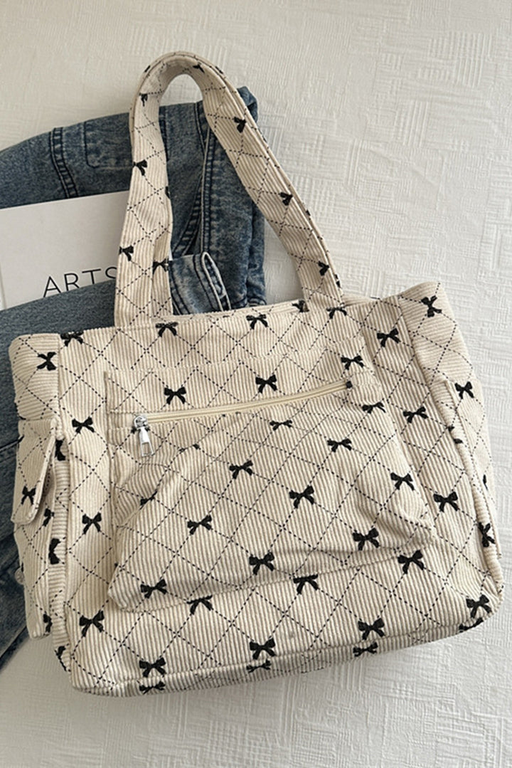 Bow Knot Plaid Print Large Tote Bag
