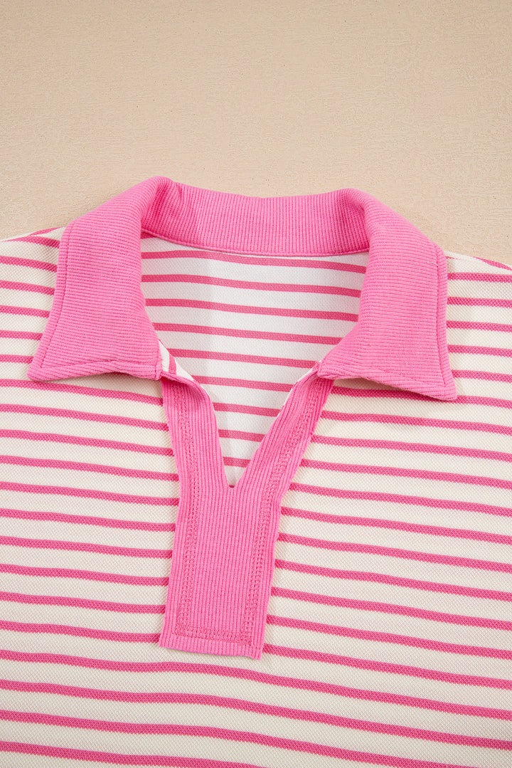 Pink Stripe Collared Pullover and Skort 2pcs Outfit