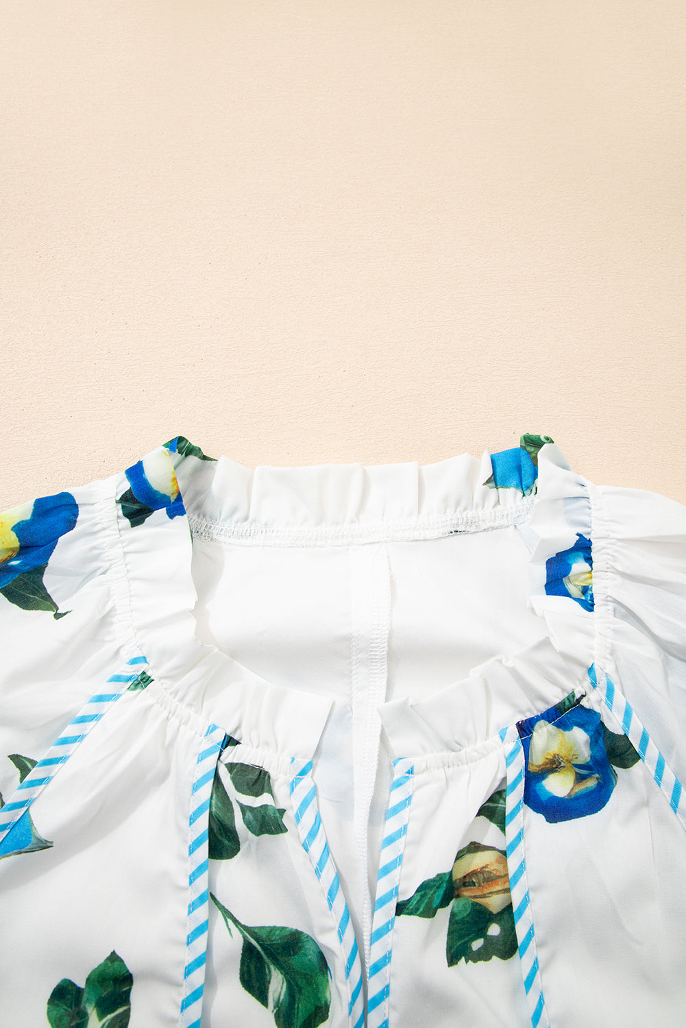 White Plus Size Floral Contrast Tie V Neck Dress