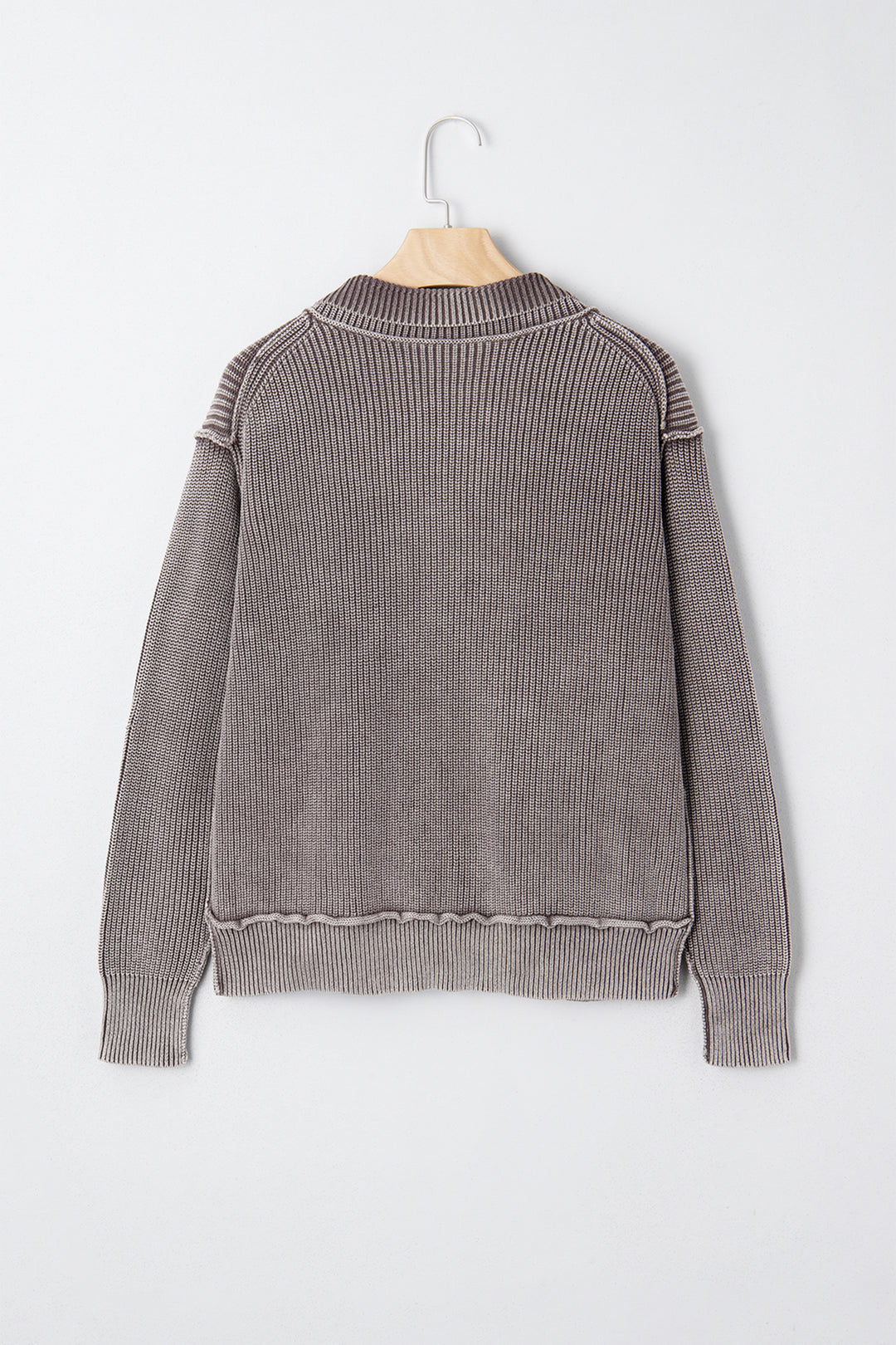 Mineral Wash Exposed Seam Patchwork Knit Open Sweater Cardigan