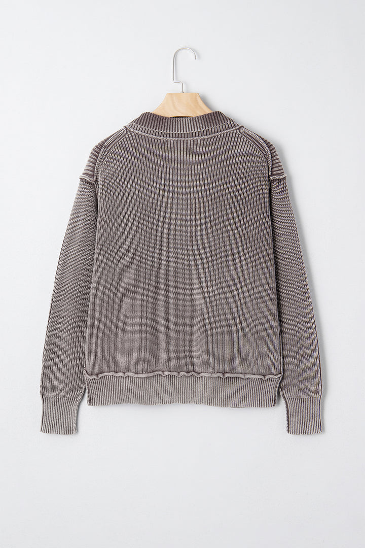 Mineral Wash Exposed Seam Patchwork Knit Open Sweater Cardigan