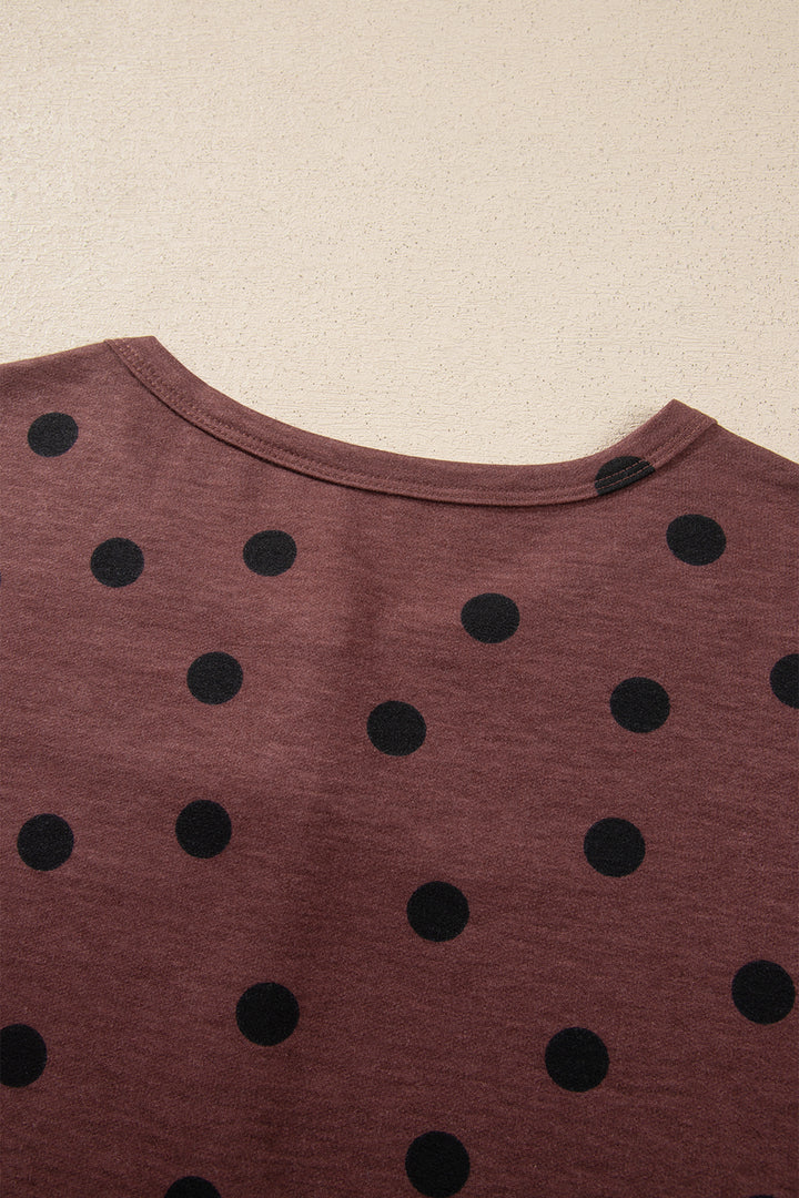 Brown Polka Dot Button Front Long Sleeve Casual Shirt