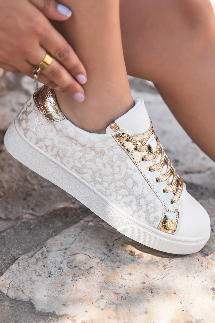Schnürschuhe aus PU-Leder mit Leopardenmuster und Glitzerpatches