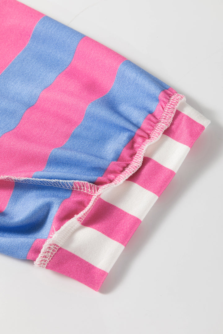 Pink Stripe Exposed Seam Contrast Patchwork Oversized Top