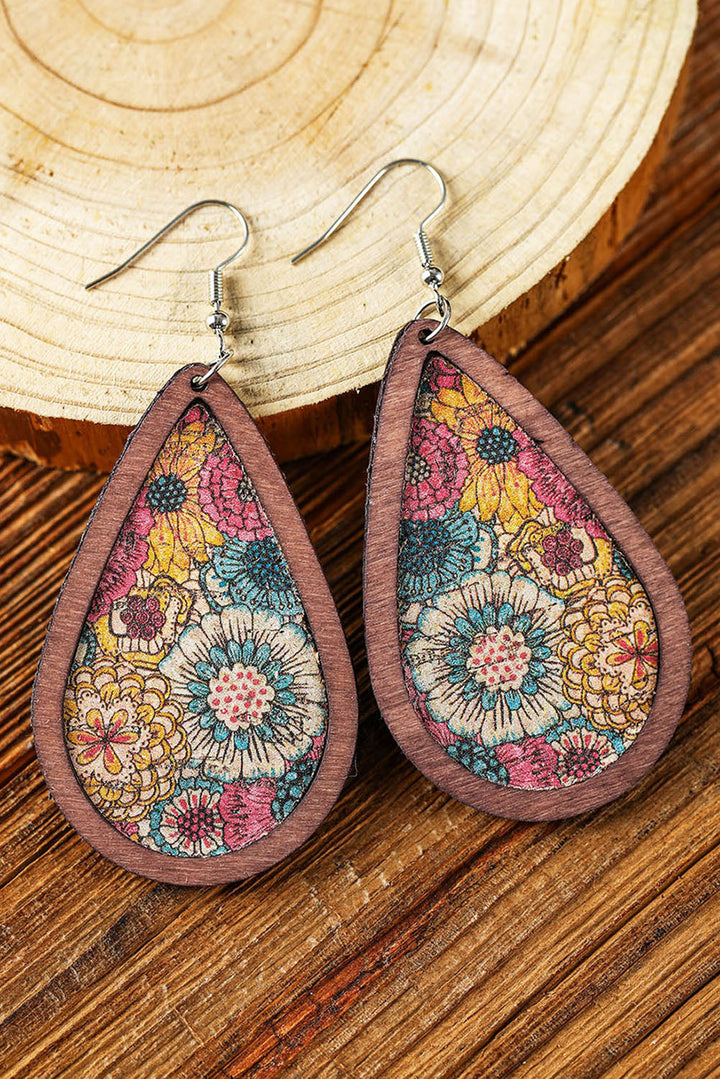 Contrast Trim Floral Print Drop Earrings