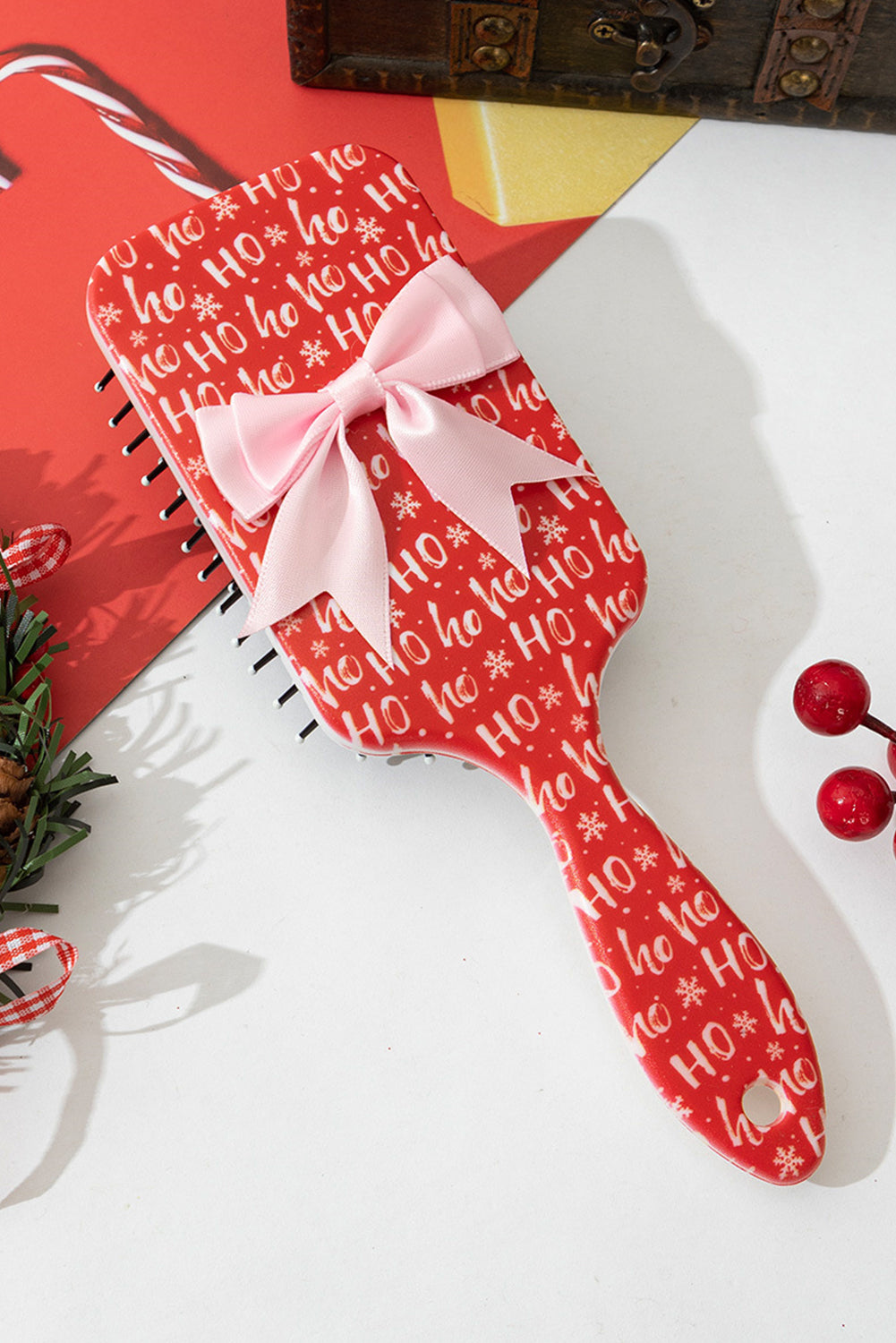 Christmas Letter Print Ribbon Bow Decor Scalp Massage Comb