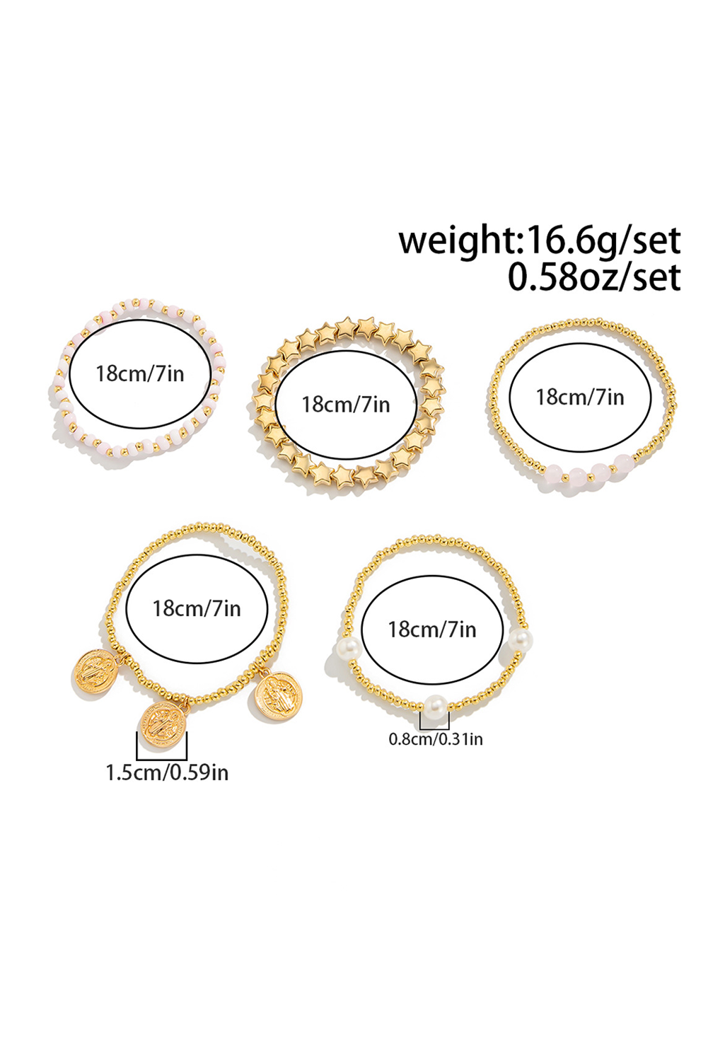 Mehrlagiges Armband-Set mit Scheiben, Perlen und Sternen