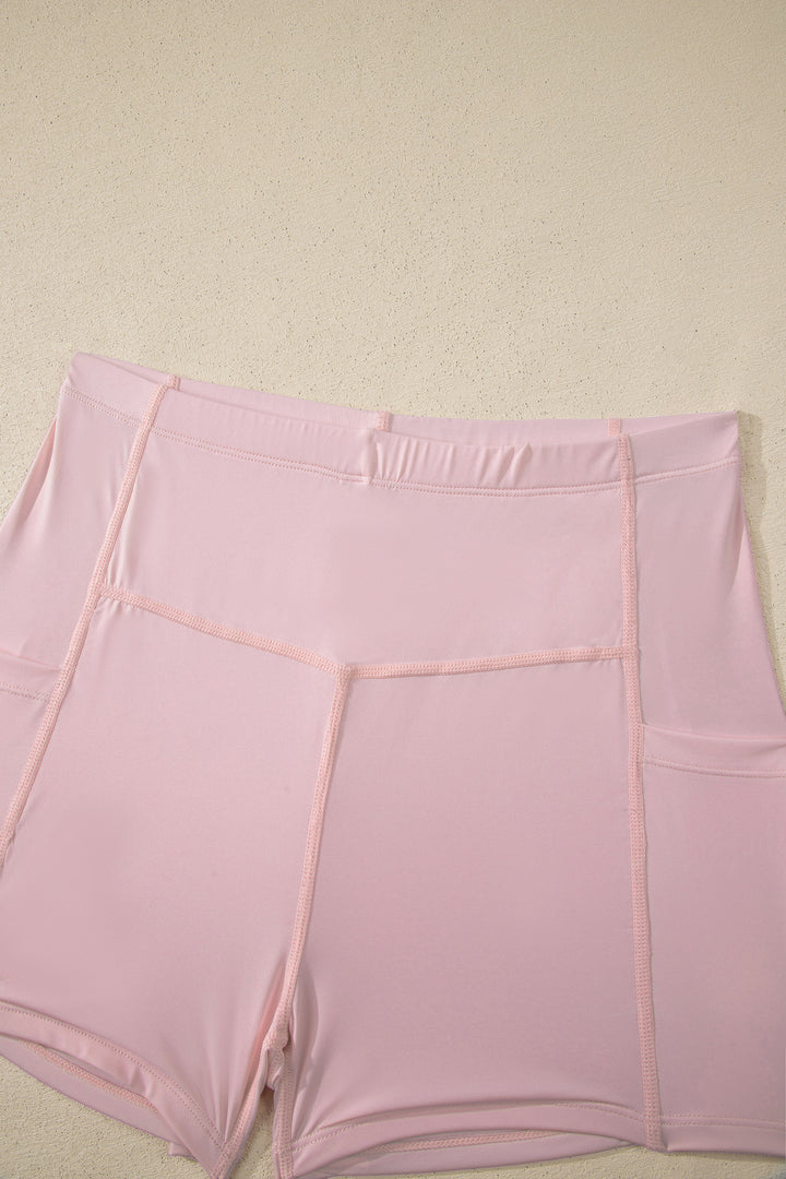 Pink Solid Color Tunic Tank Dress Athletic Shorts Two Piece Set