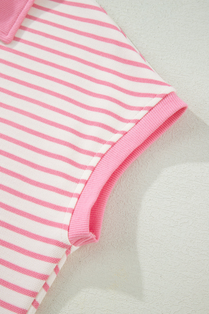 Pink Stripe Polo Tee Drawstring Elastic Waist 2pcs Skort Set