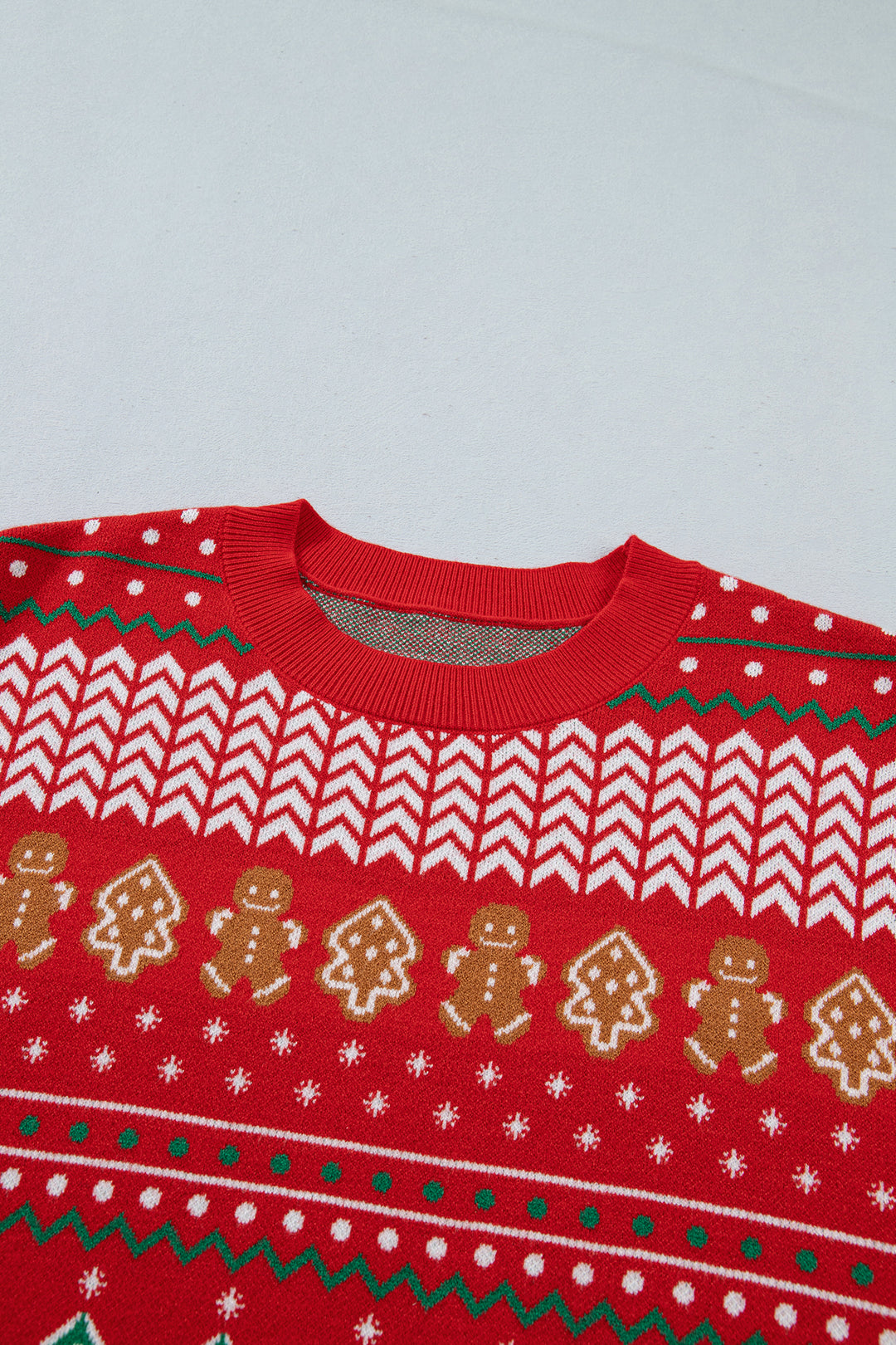 Multicolour Gingerbread Christmas Tree Pattern Round Neck Pullover Sweater