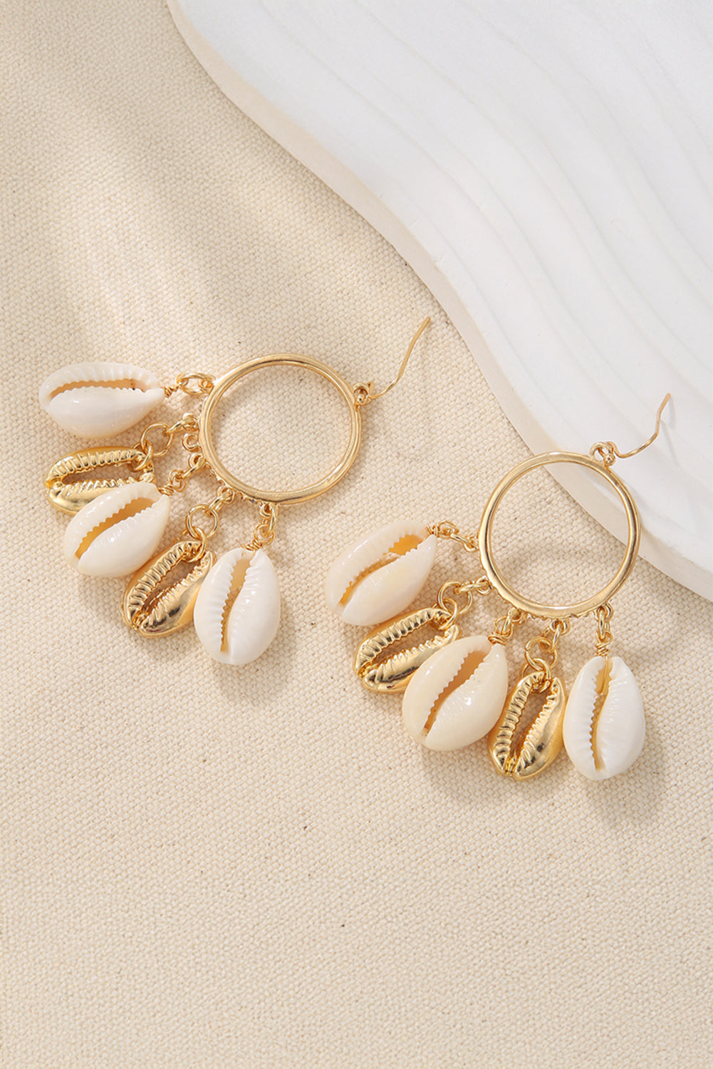 Seashell Charm Hoop Dangle Earrings
