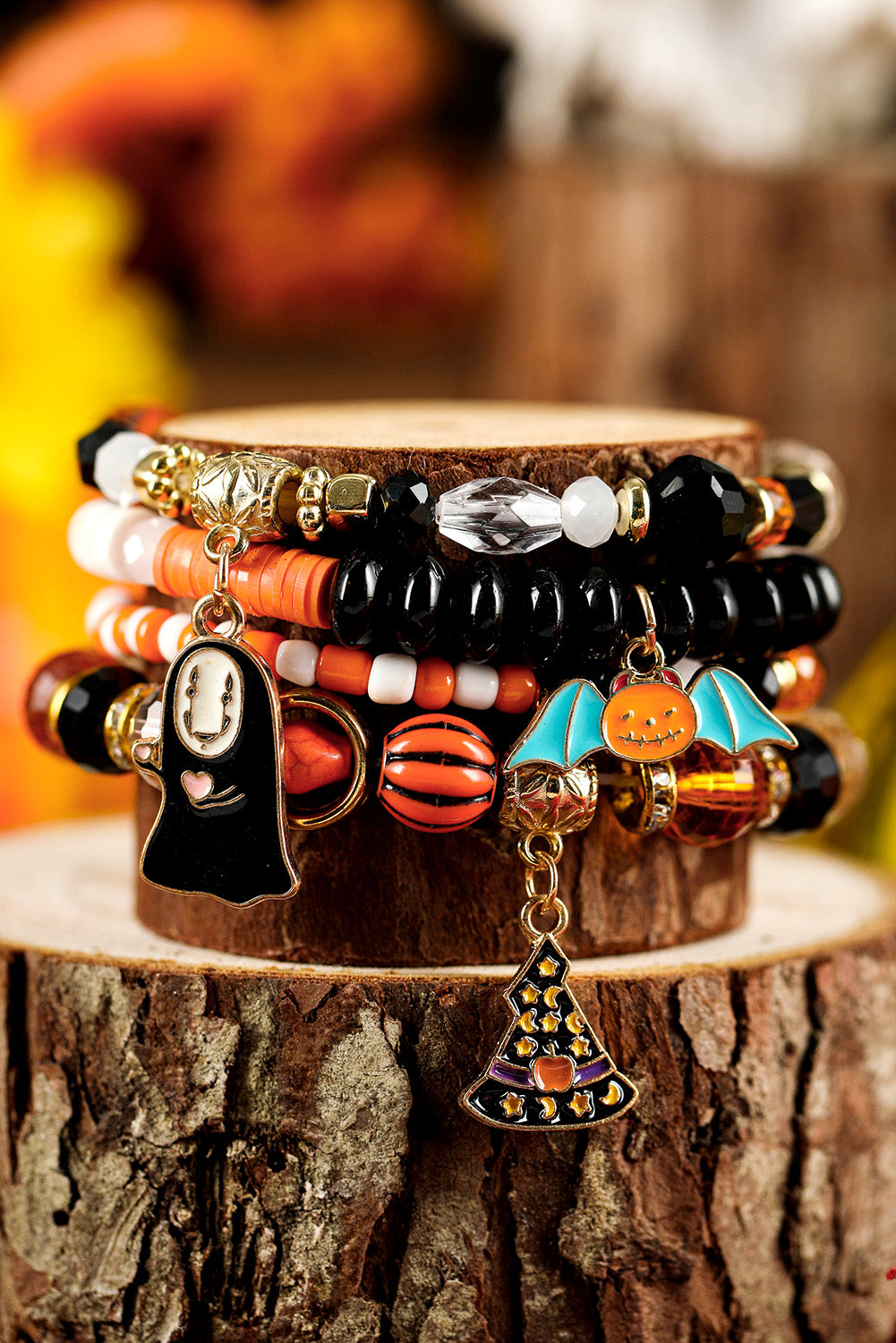 Halloween Kürbis Geist Anhänger Lagen Perlen Armband Set