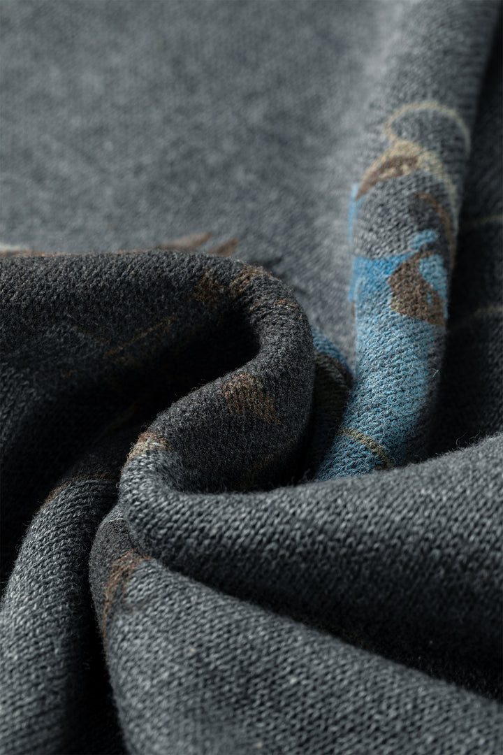 Gray Western Print Colorblock Trim Knitwear Vest