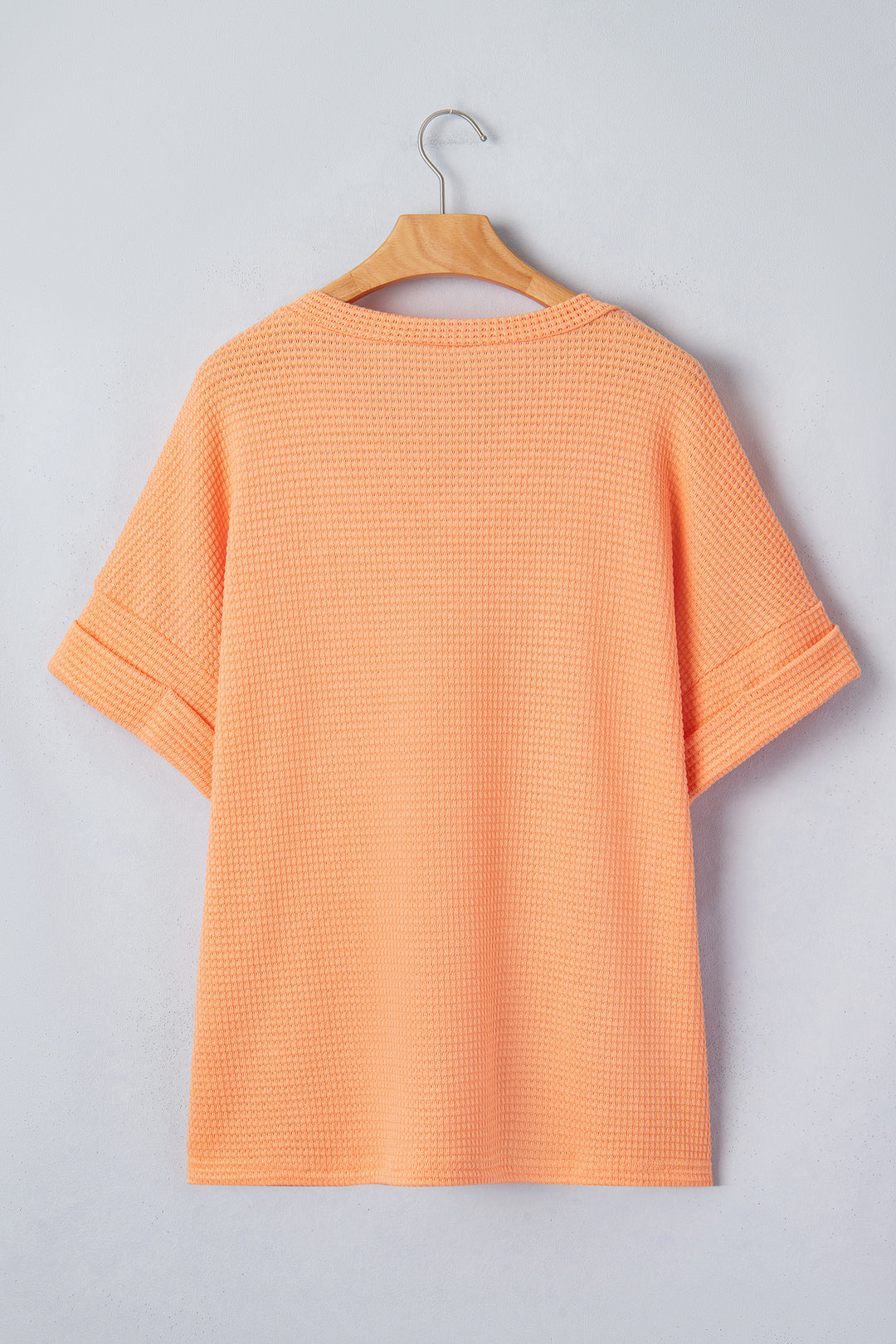 Grapefruit Orange Waffle V Neck Short Sleeve Knit Top