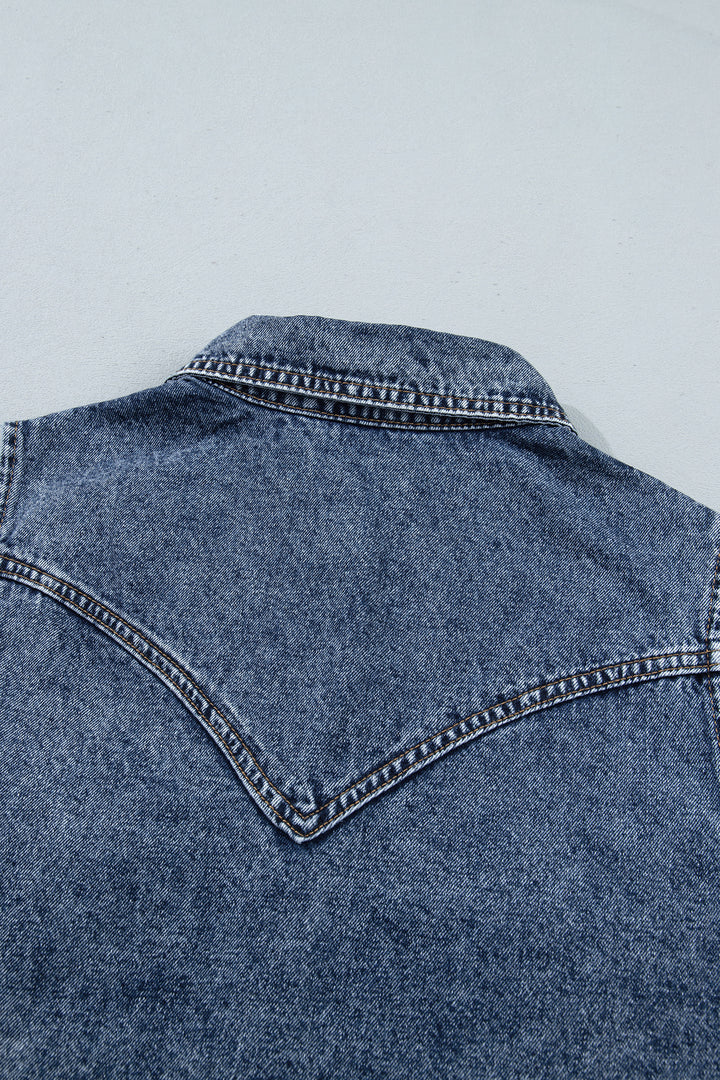 Ashleigh Blue Solid Denim Button Front Pocket Cowboy Vest