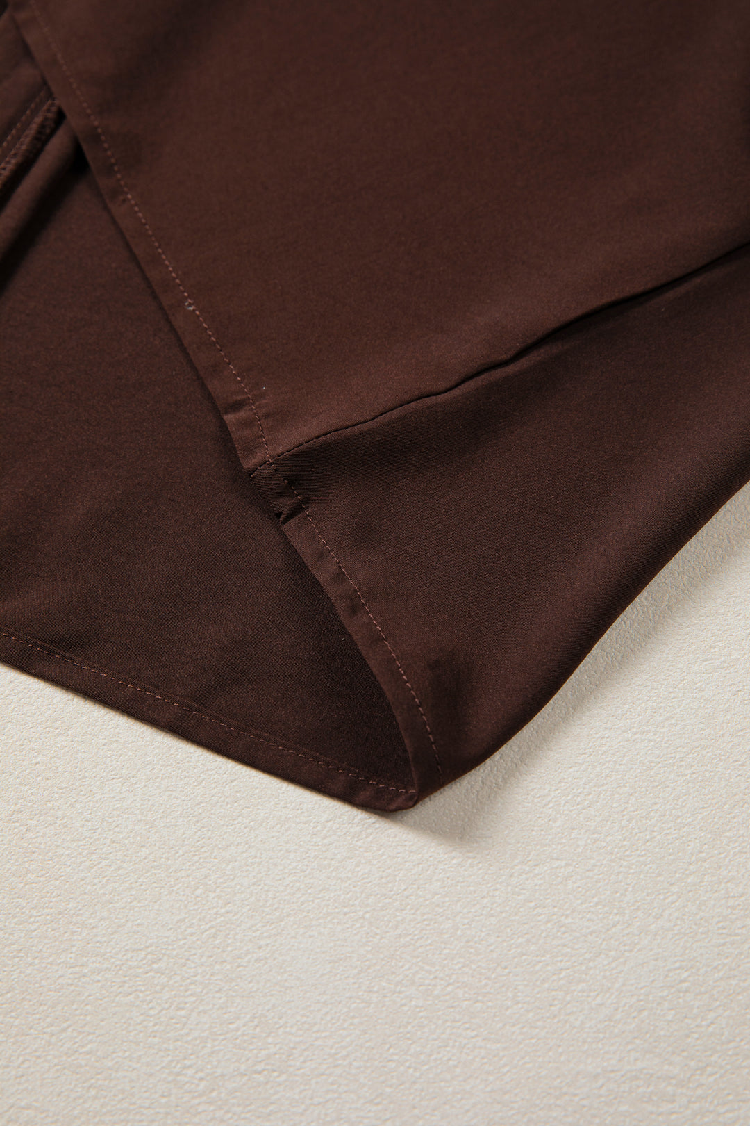 Coffee Shirt Collar Contrast Trim Button V Neck Short Sleeve Blouse