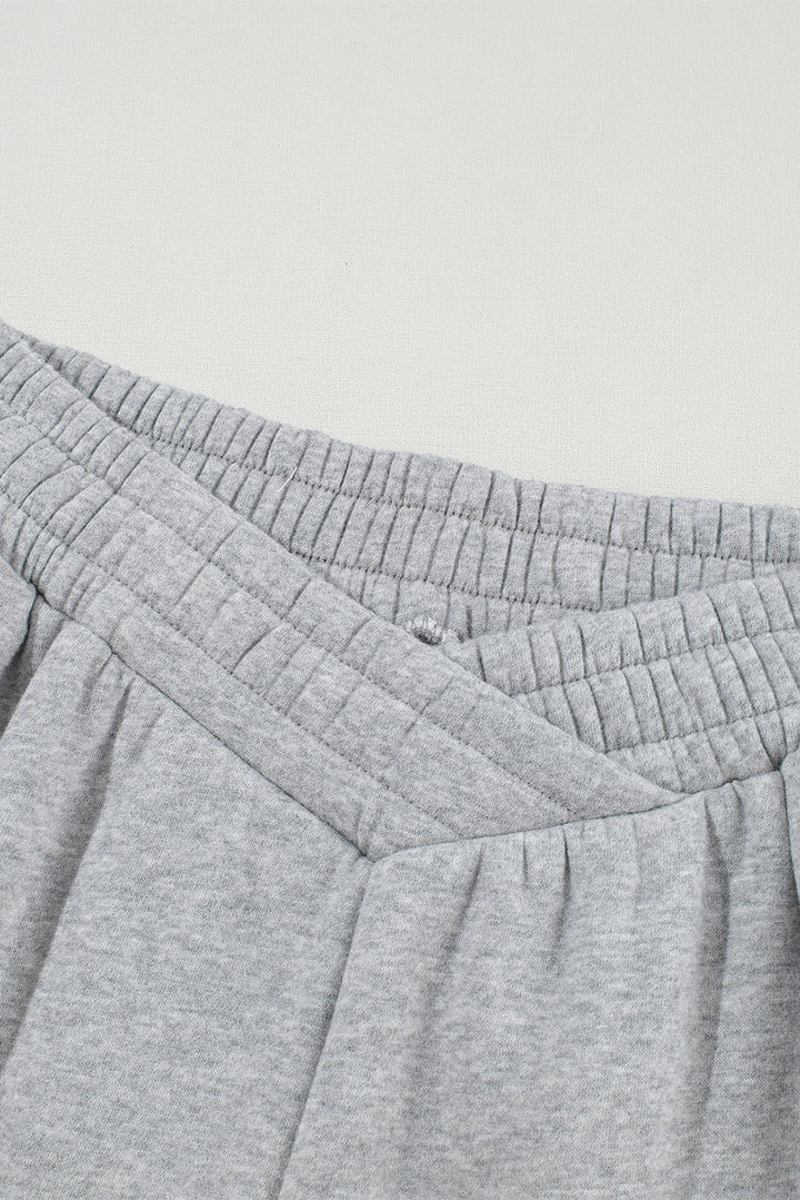 Light Grey Solid Color Crisscross Elastic Waist Sweatpants