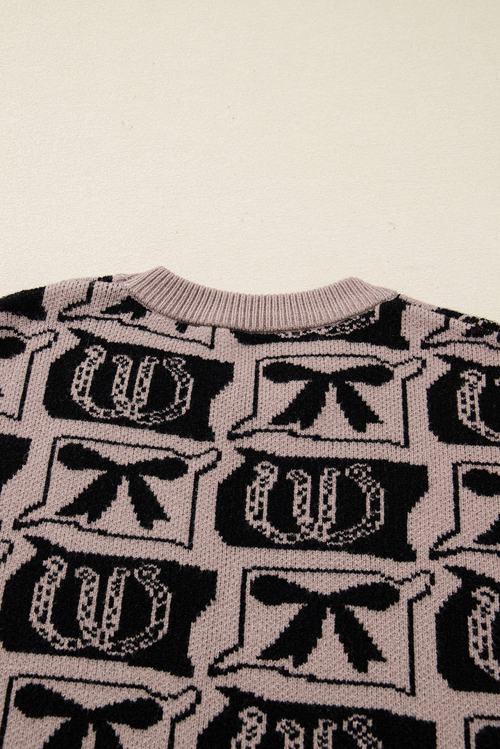 Black Bows &amp; Horseshoes Pattern Western Fashion Print Sweater