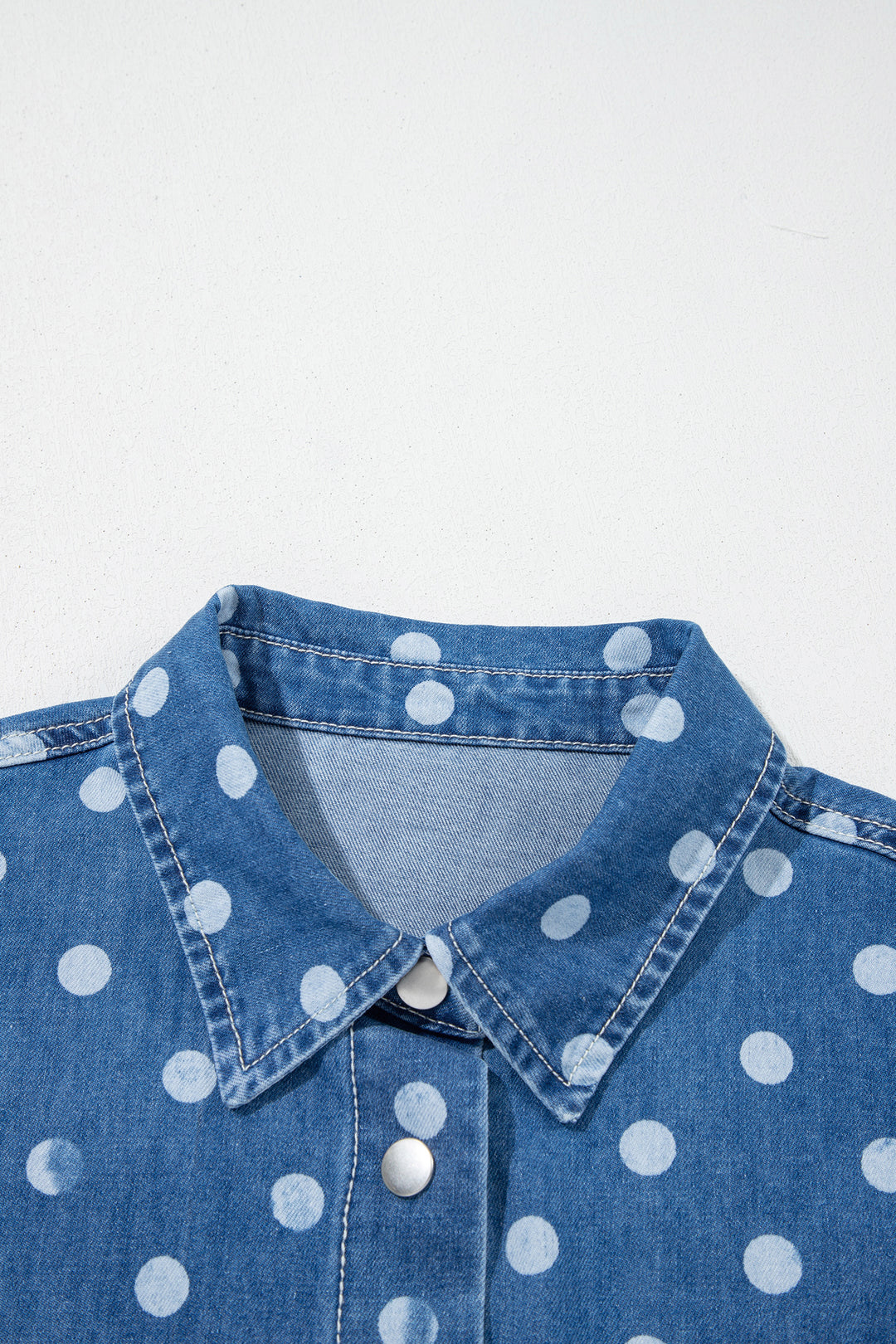 Blue Polka Dot Long Sleeve Collar Shift Tunic Denim Jacket