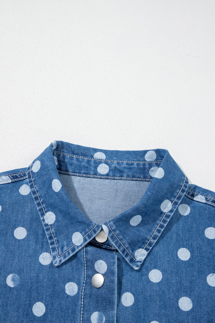 Blue Polka Dot Long Sleeve Collar Shift Tunic Denim Jacket
