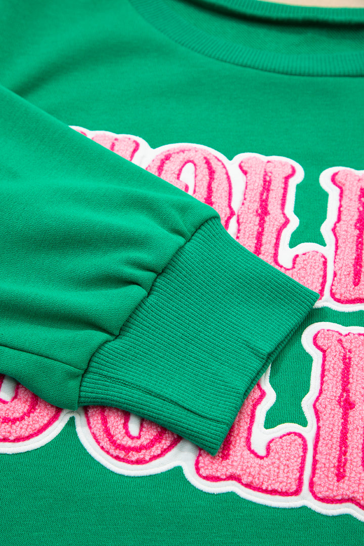 Sea Green HOLLY JOLLY Towel Embroidered Christmas Holiday Sweatshirt