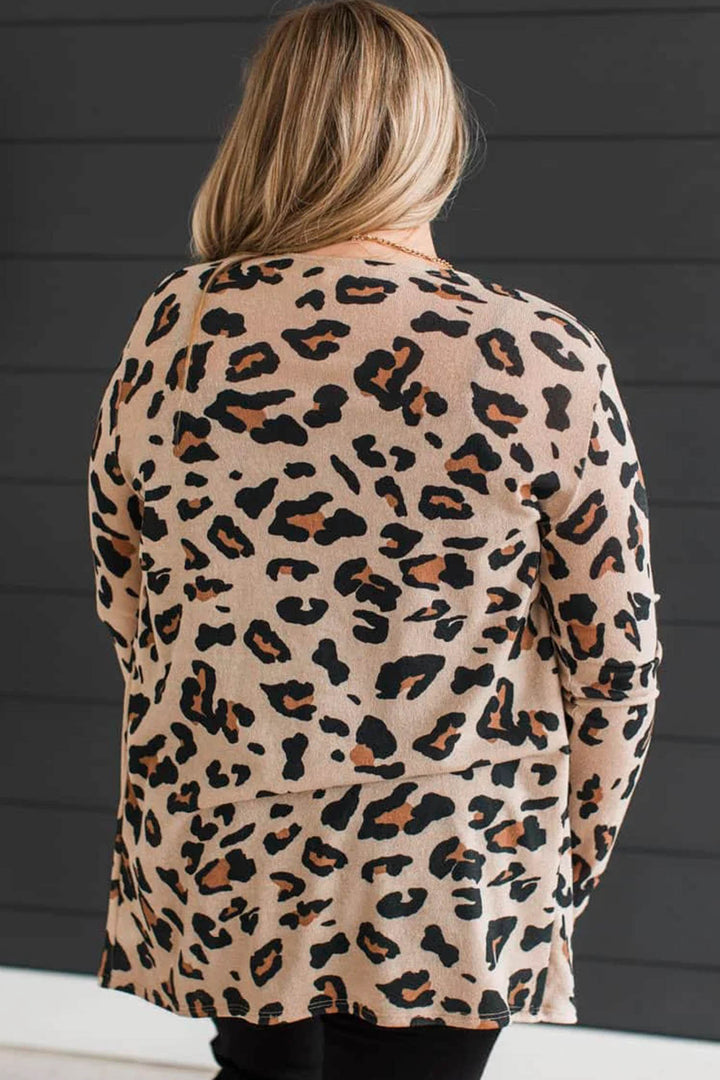 Khaki Leopard Print Tunic Plus Size Cardigan