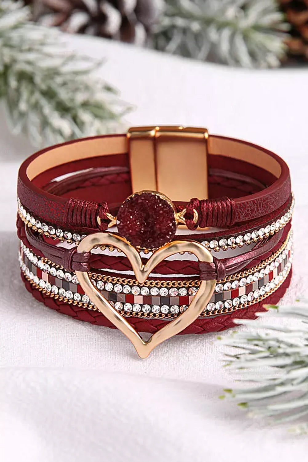 Bracelet superposé en forme de cœur avec strass pour la Saint-Valentin