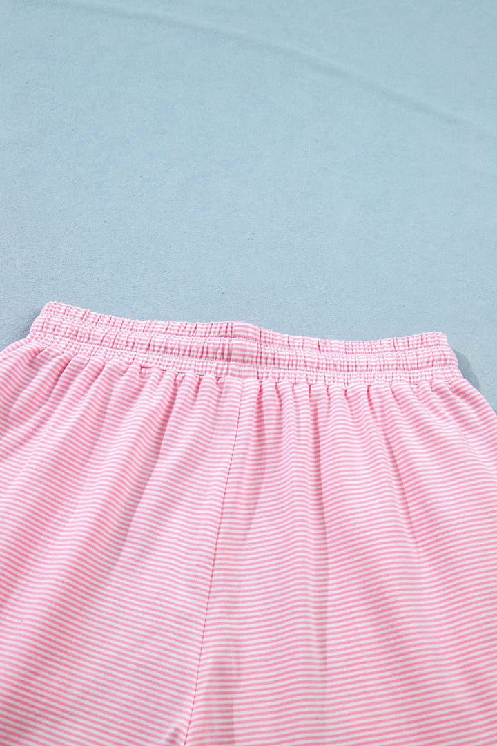 Pink Stripe Matching Oversized Tee and Drawstring Shorts Set