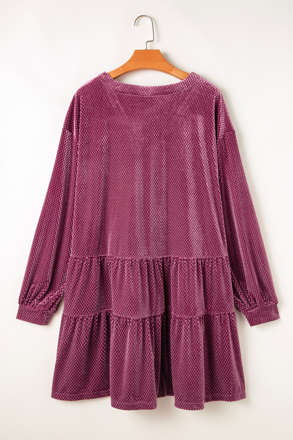 Meadow Mauve Textured Velvet Tiered Buttons Tiered  Plus Size Dress