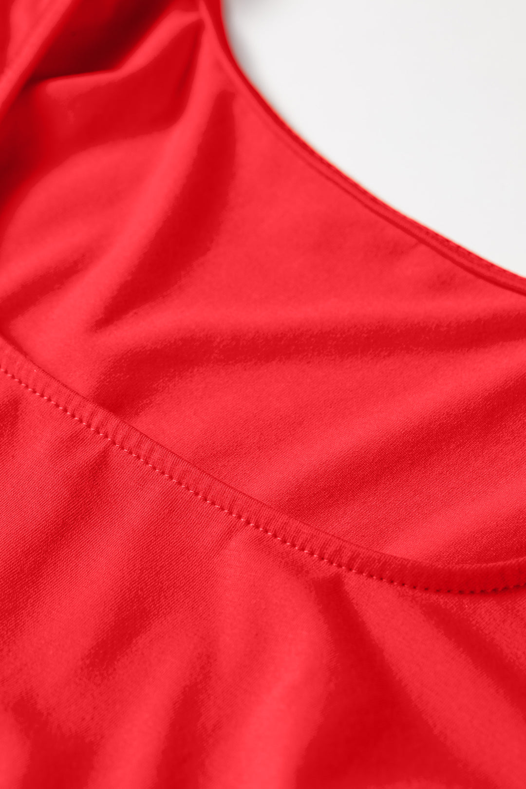Cute Fiery Red U Neck Long Sleeve Fit and Flare Short Dress